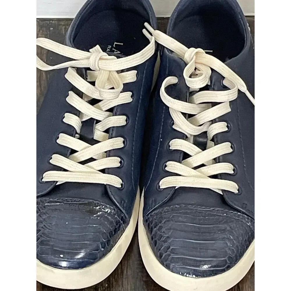 Lauren Ralph Lauren Navy Leather Snake Toe Sneakers Womens 6
